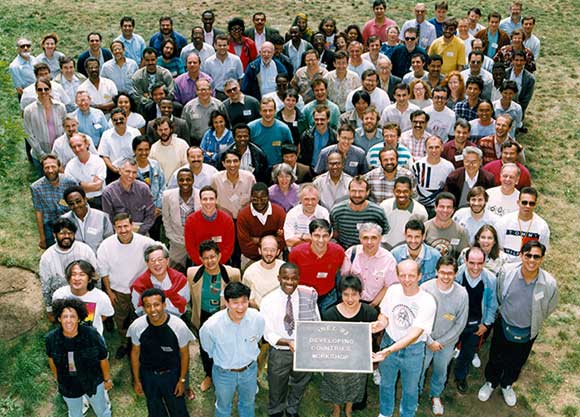 A group of people photographed from above