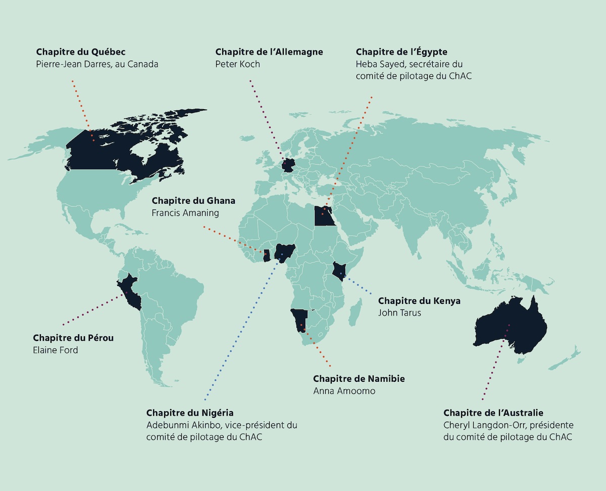 Carte indiquant chaque pays présenté en copie des localisations des chapitres.