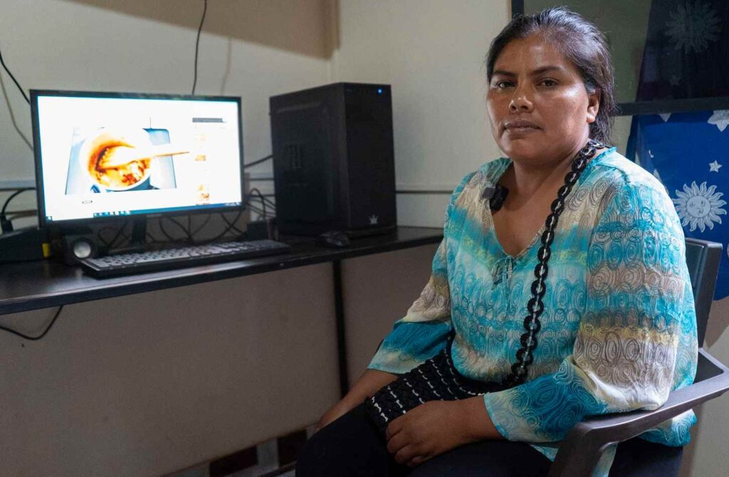 A woman sitting in front of a computer